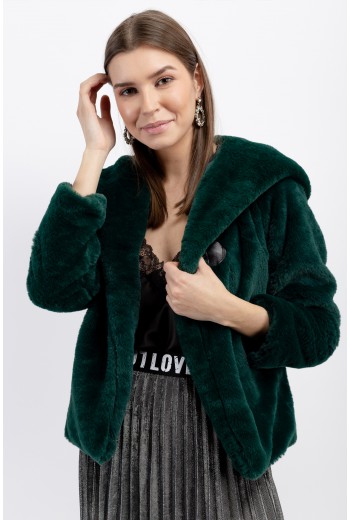 Dark green faux fur coat